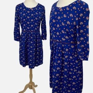 Boden Fit & Flare Mini Dress Allover Leaf Print Blue Dress